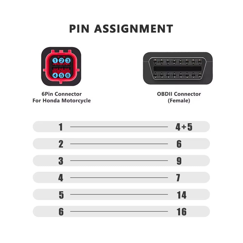 OBD2-adapterkabel til Honda motorsykkel – 6-pin